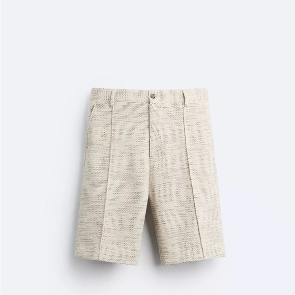Zara Men's Cream Flat Front Shorts - Picture 1 of 6